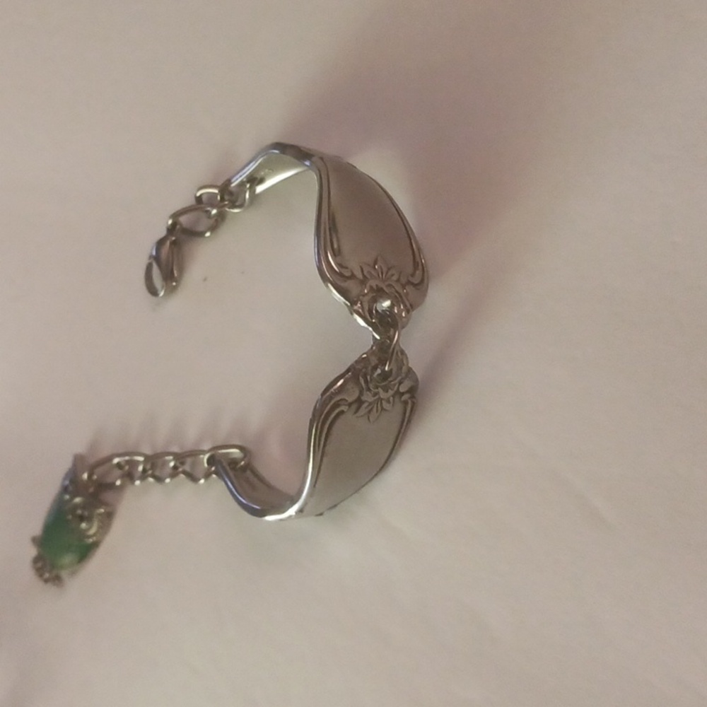 Vintage handcrafted silverware jewelry bracelet with extra chain for bigger size